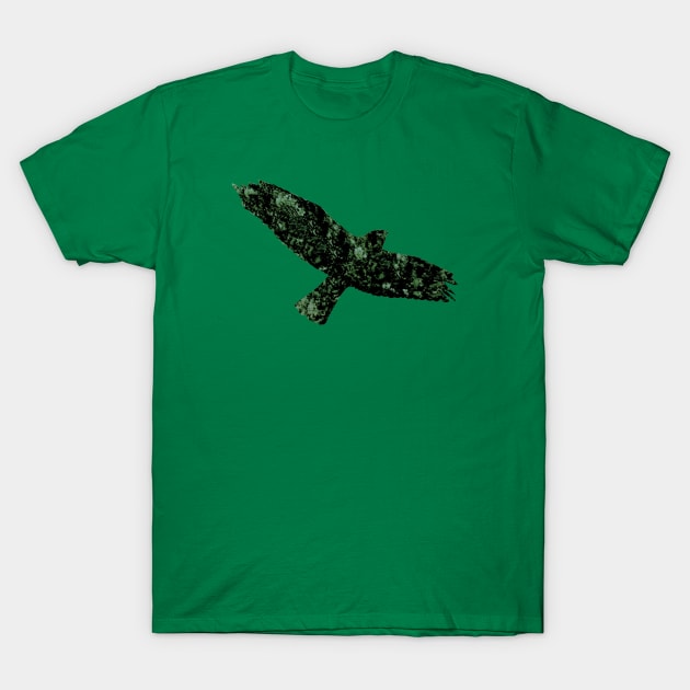 Flying Abstract Black Crow Green Accents T-Shirt by DeerSpiritStudio